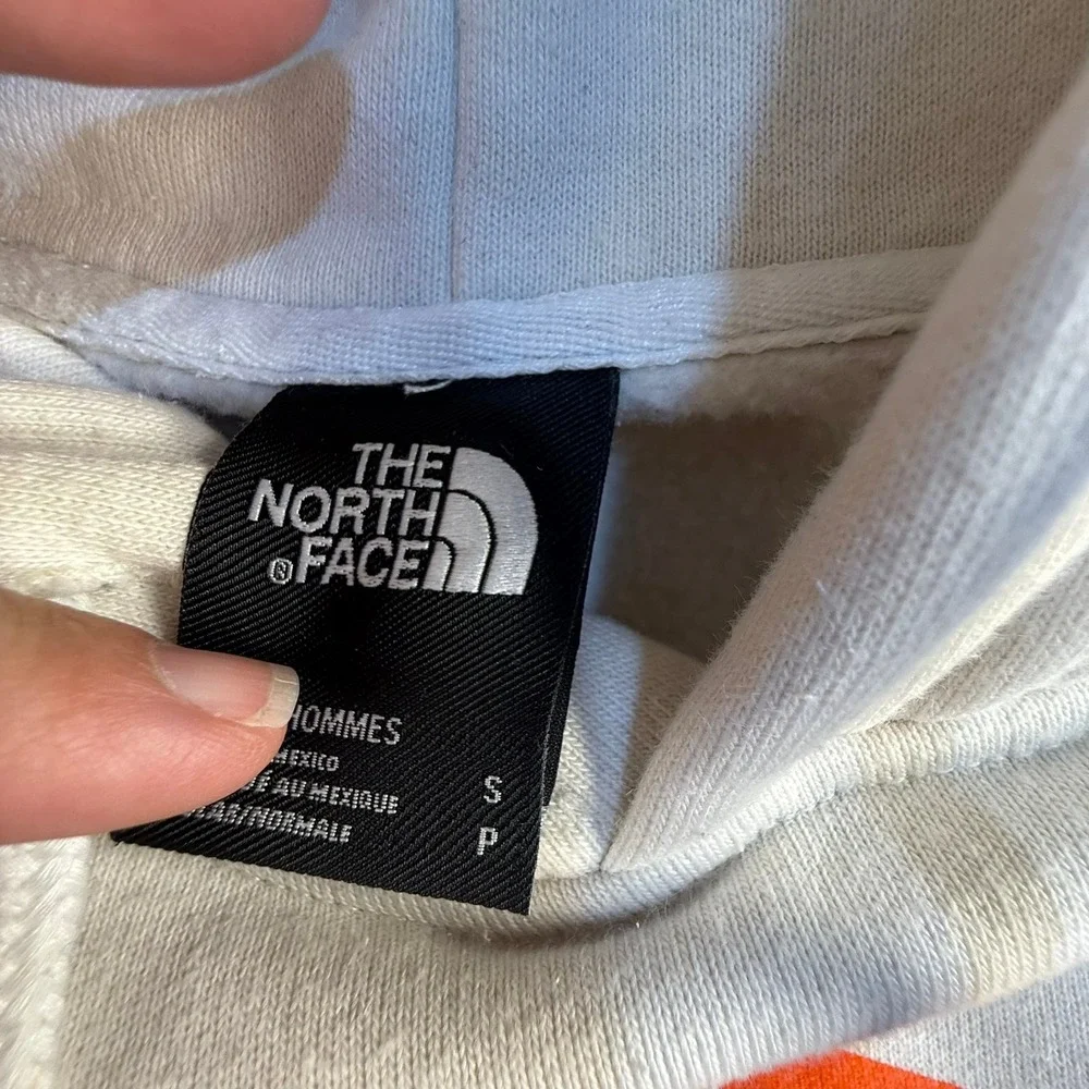 The North Face Mens Graphic Hoodie Cream Off-White Abstract Print Sweatshirt S